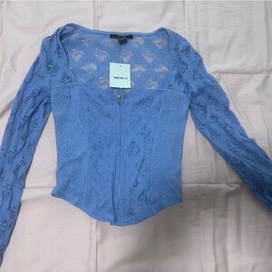 Blue Long Sleeve Lace Top